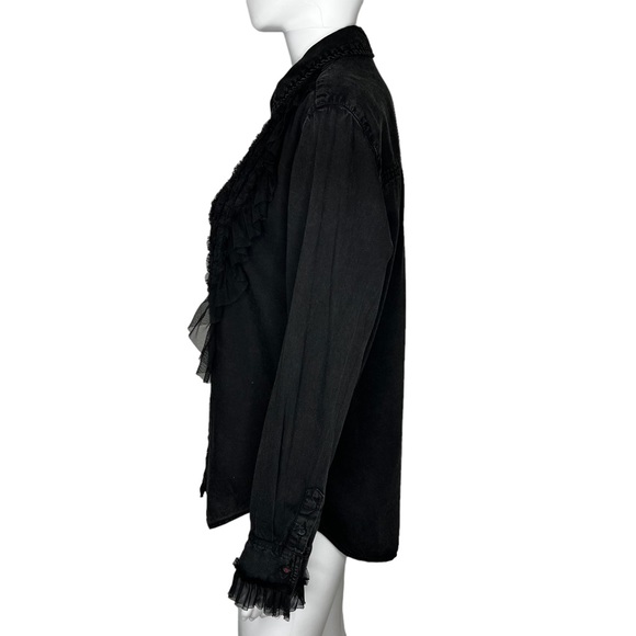 Pilcro Tulle Faded Black Collar Button Up Small - Picture 5 of 8